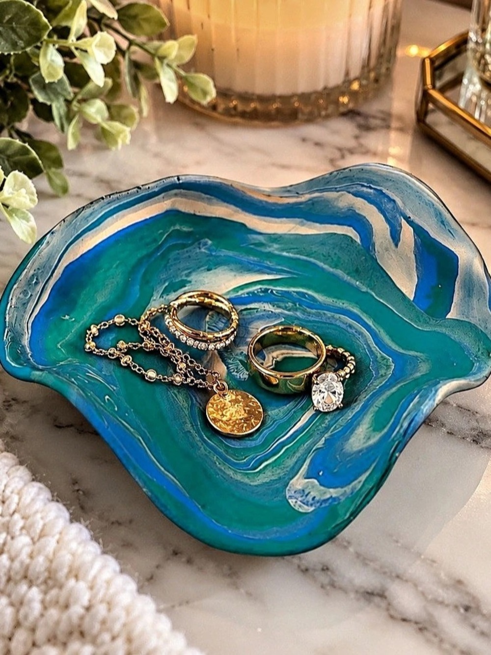 Handmade Blue & Teal Swirl Polymer Clay Trinket Dish – Jewelry Catchall